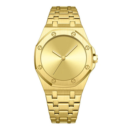 Gold watch with a white background