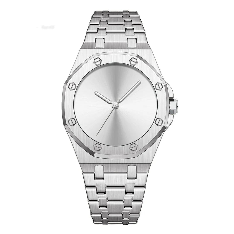 Silver watch with a metal bracelet on a white background