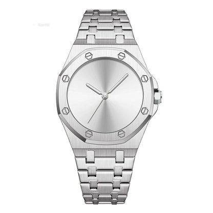 Silver watch with a metal bracelet on a white background