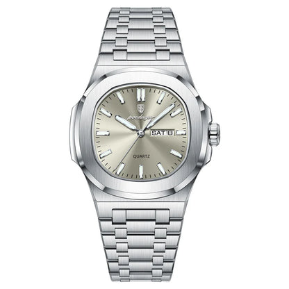 Silver watch with a metallic bracelet on a white background
